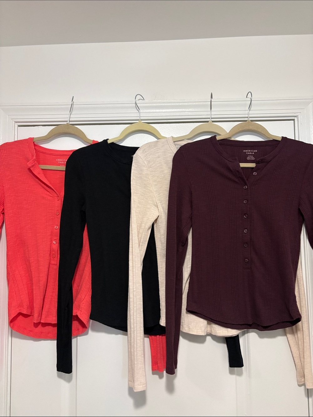 FOUR like new AE long sleeve Henley t shirts- sz medium